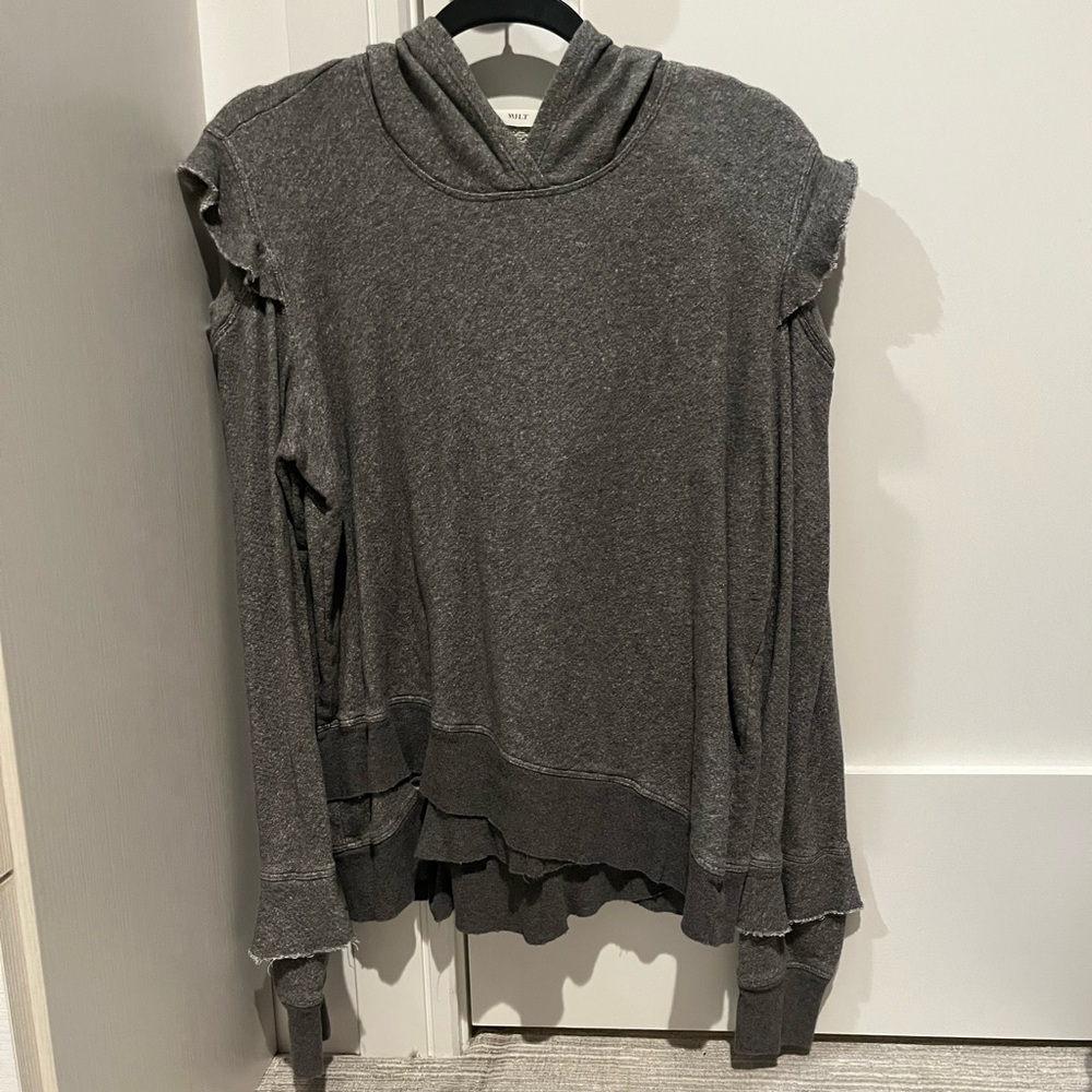 Wilt cold shoulder ruffle hoodie sweatshirt in grey size medium